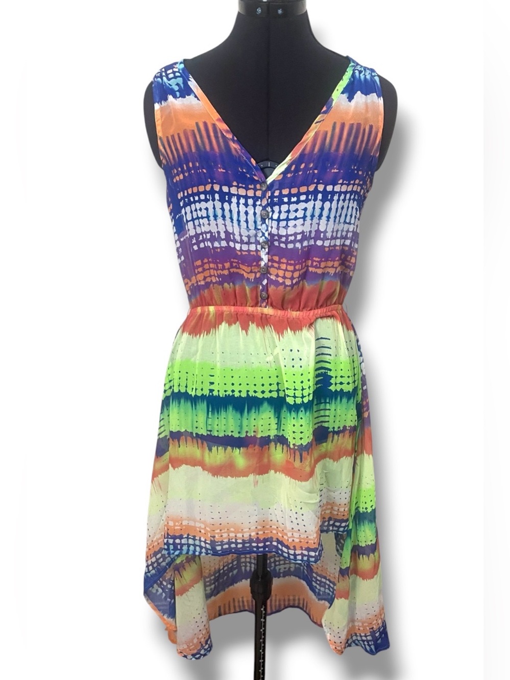 Sleeveless Multicolor Tie-Dye V-Neck Dress